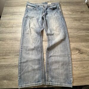 TK Axel Relaxed Straight Jeans Mens 36x30 Light Wash Blue Embroidered Denim